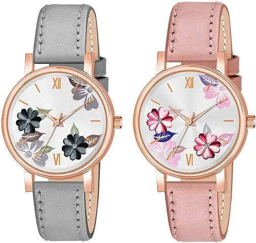 Stylish Synthetic Leather Watches For Women Combo Of 2