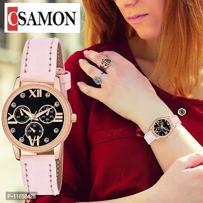 Stylish Pink Synthetic Leather Analog Watches For Women