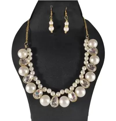 Party wear Oxidised Artificial Pearls and Stone Necklace set for Women and Girls