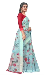 Beautiful Blue Cotton Blend  Self Pattern Saree For Women-thumb2