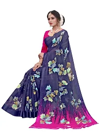 Beautiful Blue Cotton Blend  Self Pattern Saree For Women-thumb1