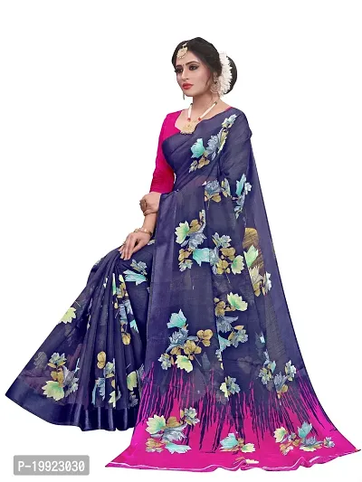 Beautiful Blue Cotton Blend  Self Pattern Saree For Women-thumb2