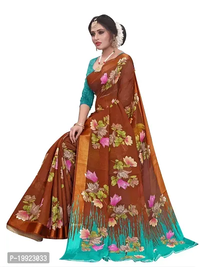 Beautiful Brown Cotton Blend  Self Pattern Saree For Women-thumb2