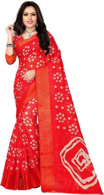 Bandhani Print Cotton Zari Border Sarees