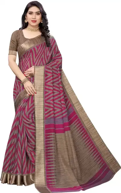 Winza Designer Women's Linen Cotton Striped Saree With Blouse Piece (BEE)