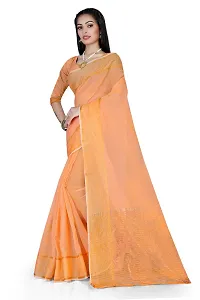 Beautiful Orange Cotton Blend  Self Pattern Saree For Women-thumb1