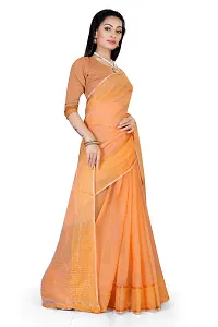 Beautiful Orange Cotton Blend  Self Pattern Saree For Women-thumb2