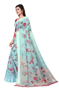 Beautiful Blue Cotton Blend  Self Pattern Saree For Women-thumb1