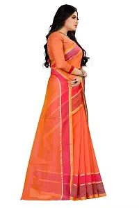 Beautiful Orange Cotton Blend  Self Pattern Saree For Women-thumb2