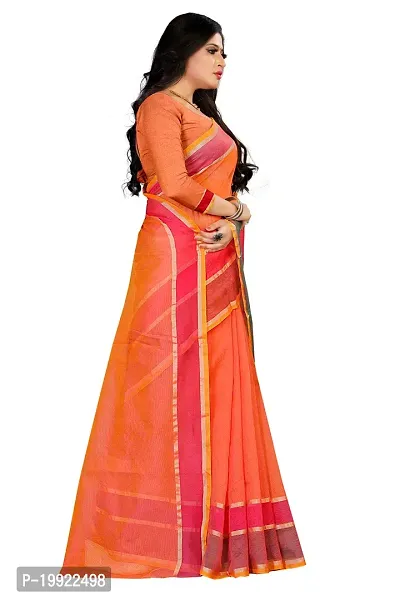 Beautiful Orange Cotton Blend  Self Pattern Saree For Women-thumb3