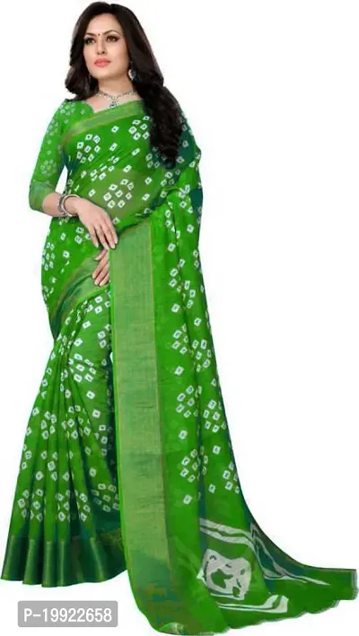 Beautiful Green Cotton Silk  Self Pattern Saree For Women