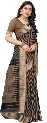 Beautiful Black Cotton Blend  Self Pattern Saree For Women-thumb1