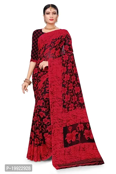 Beautiful Red Georgette  Self Pattern Saree For Women-thumb0