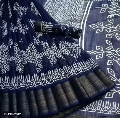 Beautiful Blue Cotton Silk  Self Pattern Saree For Women-thumb0