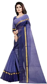 Beautiful Blue Polycotton  Self Pattern Saree For Women-thumb1