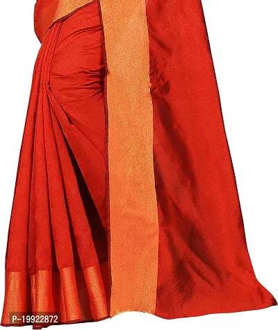 Beautiful Orange Cotton Blend  Self Pattern Saree For Women-thumb2