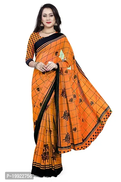 Beautiful Orange Georgette  Self Pattern Saree For Women-thumb4