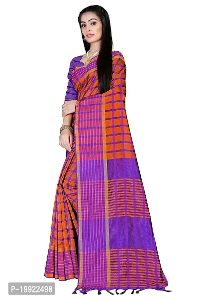 Beautiful Orange Cotton Silk  Self Pattern Saree For Women-thumb2