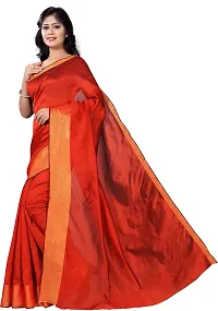 Beautiful Orange Cotton Blend  Self Pattern Saree For Women-thumb2