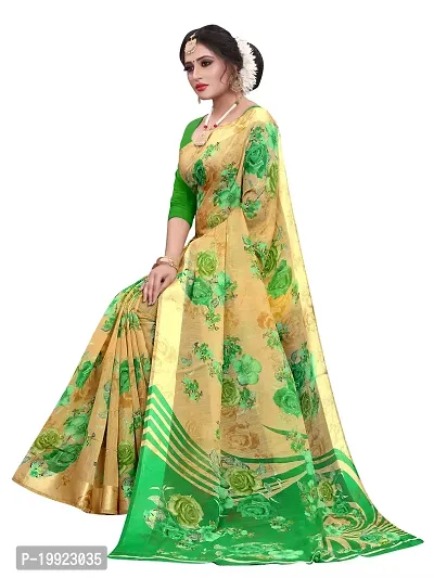 Beautiful Green Cotton Blend  Self Pattern Saree For Women-thumb2