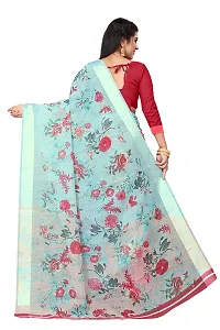 Beautiful Blue Cotton Blend  Self Pattern Saree For Women-thumb3