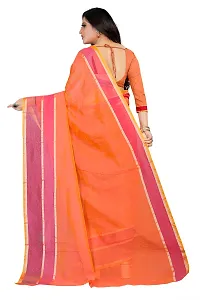 Beautiful Orange Cotton Blend  Self Pattern Saree For Women-thumb3