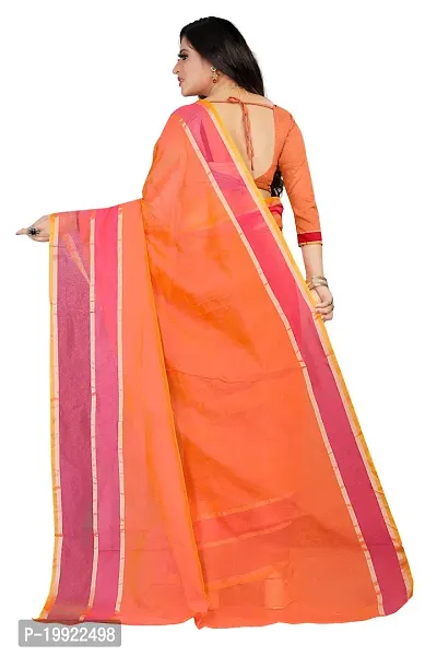 Beautiful Orange Cotton Blend  Self Pattern Saree For Women-thumb4