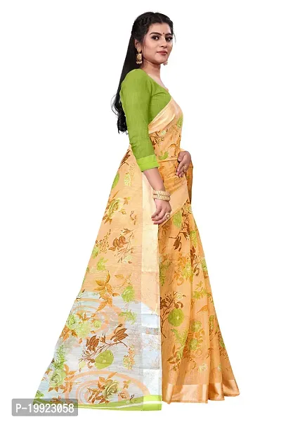 Beautiful Beige Cotton Blend  Self Pattern Saree For Women-thumb3