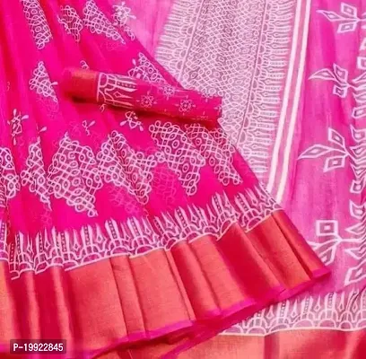 Beautiful Pink Cotton Silk  Self Pattern Saree For Women