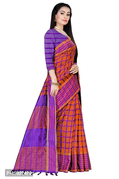 Beautiful Orange Cotton Silk  Self Pattern Saree For Women-thumb3