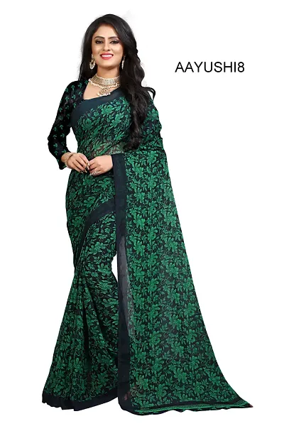 New Trendy Georgette Printed Saree with Blouse Piece