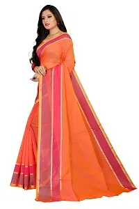 Beautiful Orange Cotton Blend  Self Pattern Saree For Women-thumb1