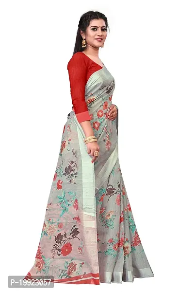 Beautiful Grey Cotton Blend  Self Pattern Saree For Women-thumb3