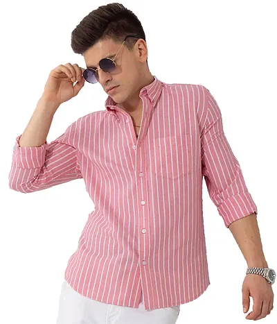 Stylish Fancy Blend Striped Regular Fit Long Sleeves Casual Shirts For Men