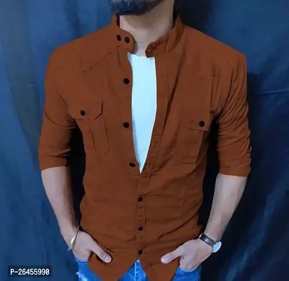 Trendy Brown Cotton Long Sleeves Solid Casual Shirt For Men