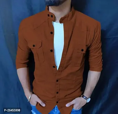 Trendy Brown Cotton Long Sleeves Solid Casual Shirt For Men-thumb0