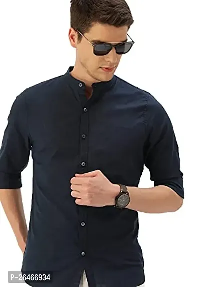 Reliable Blue Cotton Solid Long Sleeves Casual Shirts For Men-thumb0