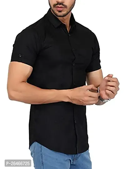 Reliable Black Cotton Solid Short Sleeves Casual Shirts For Men-thumb0