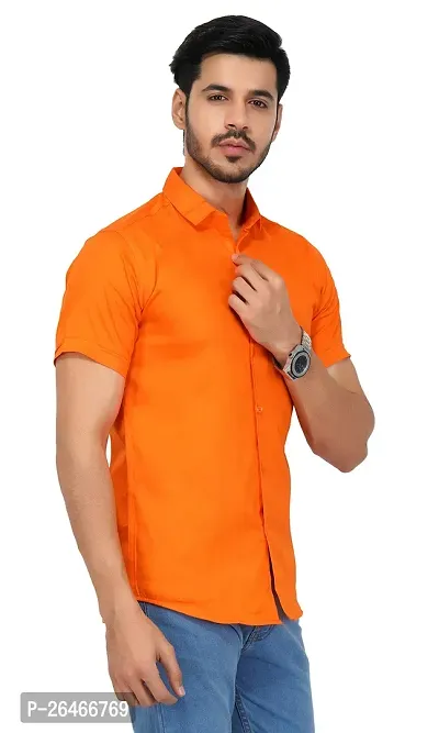 Reliable Orange Cotton Solid Short Sleeves Casual Shirts For Men-thumb0