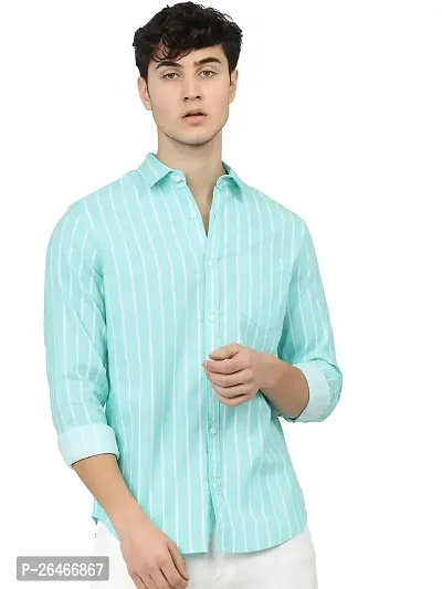 Reliable Turquoise Cotton Solid Long Sleeves Casual Shirts For Men-thumb0