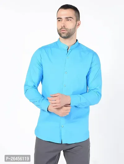 Trendy Blue Cotton Long Sleeves Solid Casual Shirt For Men-thumb0