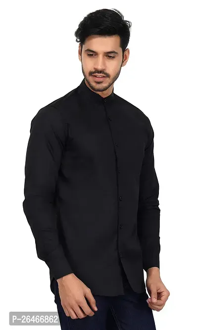 Reliable Black Cotton Solid Long Sleeves Casual Shirts For Men-thumb0