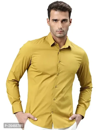 Reliable Yellow Cotton Solid Long Sleeves Casual Shirts For Men-thumb0