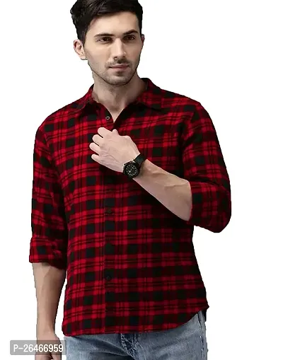 Reliable Red Cotton Checked Long Sleeves Casual Shirts For Men-thumb0