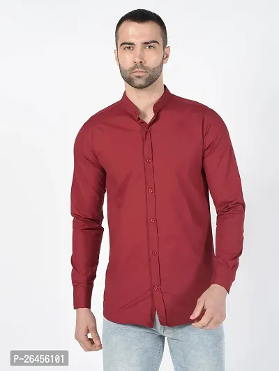 Trendy Red Cotton Long Sleeves Solid Casual Shirt For Men