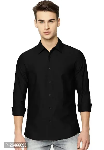 Reliable Black Cotton Solid Long Sleeves Casual Shirts For Men-thumb0