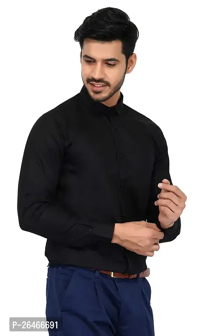 Reliable Black Cotton Solid Long Sleeves Casual Shirts For Men-thumb0