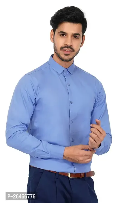 Reliable Blue Cotton Solid Long Sleeves Casual Shirts For Men-thumb0