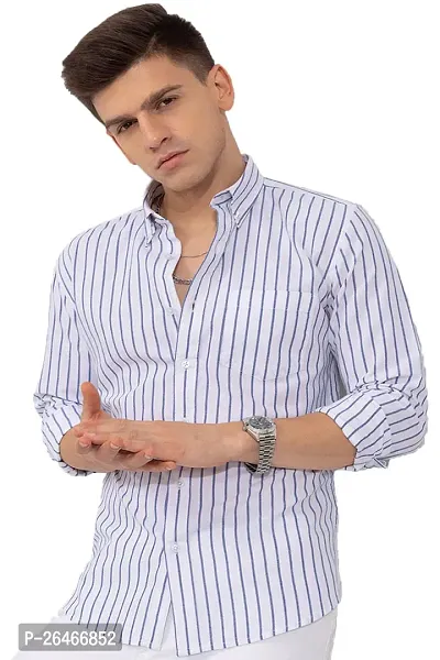 Reliable White Cotton Striped Long Sleeves Casual Shirts For Men