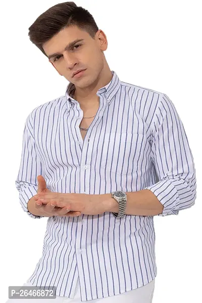 Reliable White Cotton Striped Long Sleeves Casual Shirts For Men-thumb0